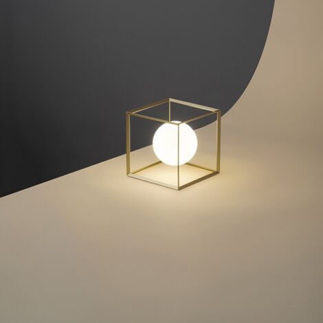CUBE Lampada da tavolo in metallo verniciato oro diffusore sferico attacco G9 (1/2)
