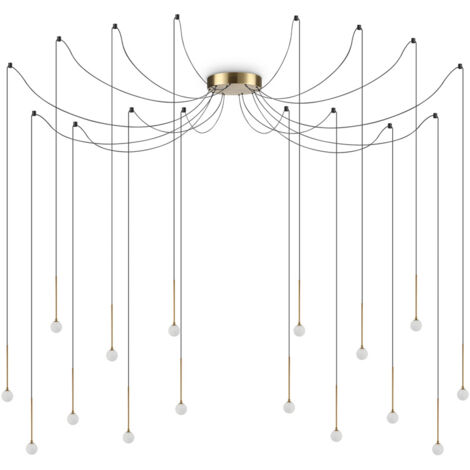 Sospensione Industrial-Minimal Lucciola Metallo Ottone 16 Luci Led 16W 3000K