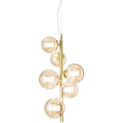 Lampadario A Sospensione Moderno Perlage Metallo Ottone 6 Luci G9 15W 3000K