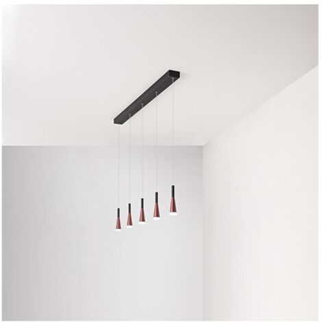 Lampadario CONE a sospensione orizzontale Oro-rosa Nero 5x7W 3000K Perenz (1/4)