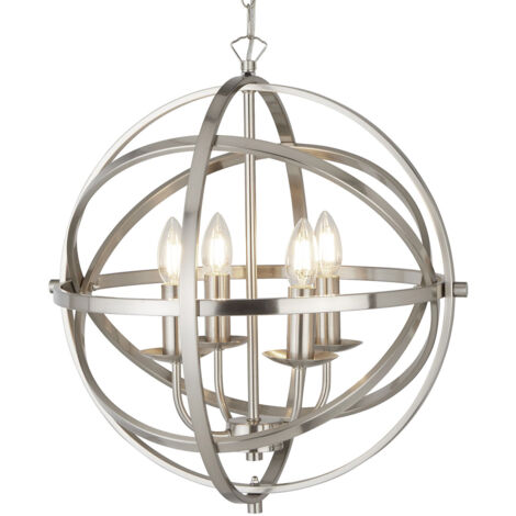 Searchlight Orbit - Pendente Sferico a 4 Luci da Soffitto Argento Satinato, E14 (1/5)
