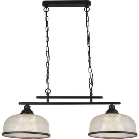 Searchlight Highworth Lampada a sospensione a 2 luci nera, vetro stile olofano (1/5)