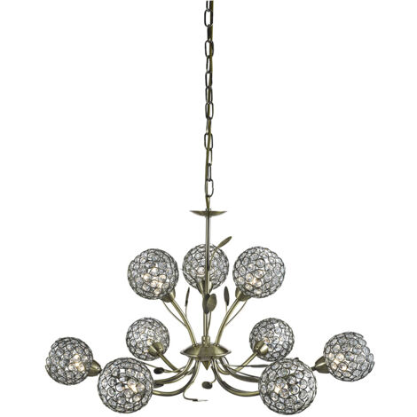 Searchlight Bellis - 9 Light Multi Arm Soffitto Pendente a Soffitto Design Floreale Ottone Antico, Vetro Nove, G9 (1/5)