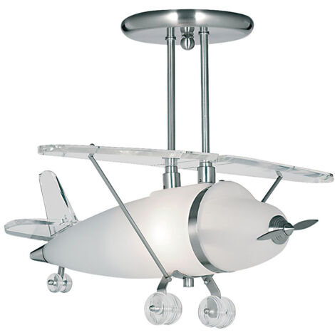 Searchlight Novelty - 1 Light Novelty Airplane Semi Flush Plafoniera Argento satinato e vetro, E27 (1/5)