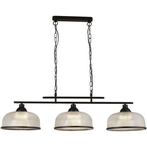 Searchlight Highworth Lampada a sospensione a 3 barre luminose nera, vetro stile olofano (1/5)
