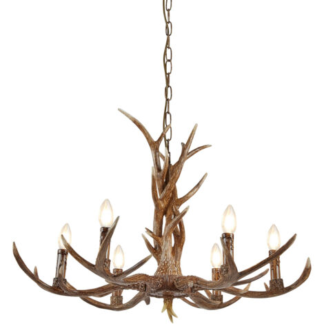 Searchlight Stag - Sospensione a soffitto a 6 luci multibraccio Marrone rustico, E14 (1/5)