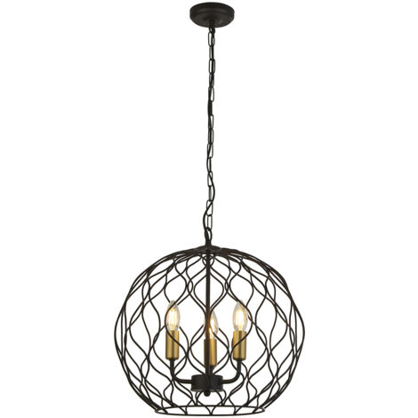 Lampadario Industrial-Nordico Finezza Acciaio Nero Oro 3 Luci E14 (1/5)