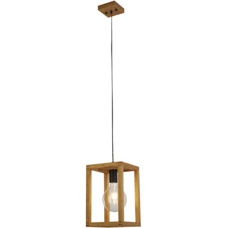 Sospensione Industrial Square Legno Marrone Policarbonato Nero 1 Luce E27 (1/5)
