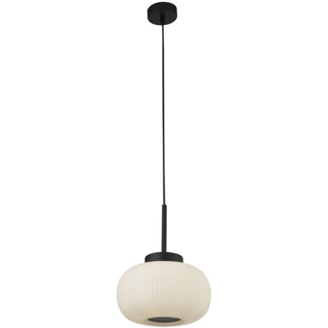 Lampada a sospensione da soffitto Searchlight Lumina 1 luce con vetro satinato rigato (1/5)