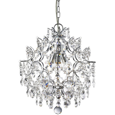 Searchlight Harrietta - Sospensione 3 Luci da Soffitto Cromo con Cristalli, E14 (1/5)