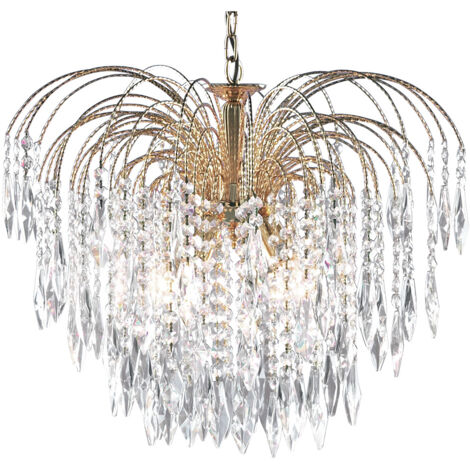 Searchlight Waterfall - Lampadario a 5 Luci da Soffitto Oro con Cristalli, attacco E14 (1/5)