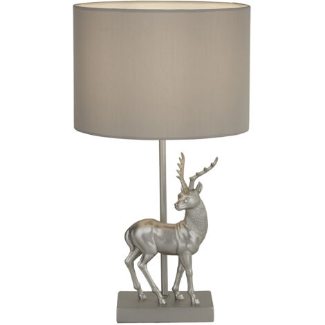 Searchlight Deer Lampada da tavolo in resina argentata e paralume in tessuto grigio (1/3)