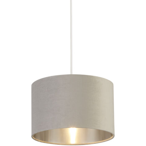Paralume Contemporaneo Tamburo Acciaio Grigio Velluto Grigio 1 Luce D28Cm (1/4)