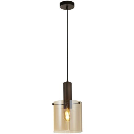 Sospensione Contemporanea Svezia Acciaio Marrone Vetro 1 Luce E27 (1/5)