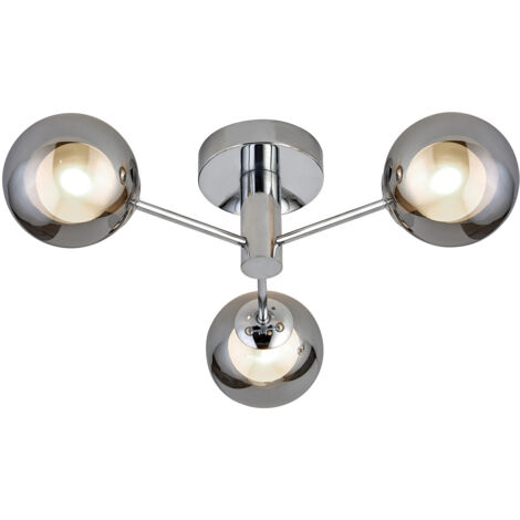 Searchlight Oscar Lampada da soffitto a 3 luci - Metallo cromato e vetro fumé