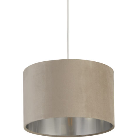 Paralume Contemporaneo Tamburo Acciaio Argento Tessuto Tortora 1 Luce D28Cm (1/5)