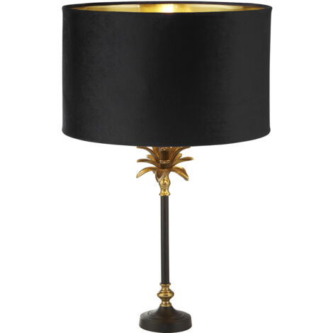 Lampada da tavolo Palm - Metallo nero e ottone anticato, paralume nero