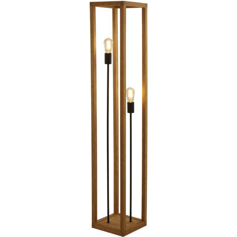 Piantana Industrial-Nordico Square Legno Marrone Nero 2 Luci E27