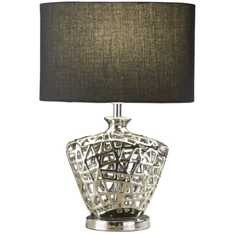Lampada da comodino design cromo ceramica lampada tessuto nero illuminazione (1/5)