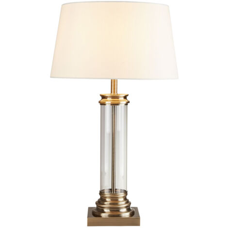 Lampada da tavolo con piedistallo - Ottone antico, vetro e paralume crema