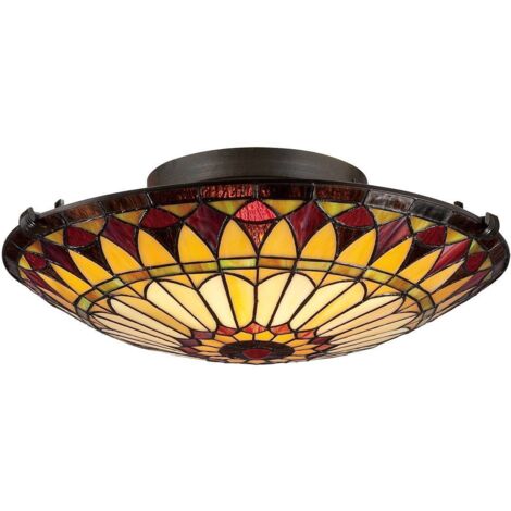 Elstead West End - Plafoniera a filo a 2 luci vintage bronzo, vetro Tiffany, attacco E27 (1/5)