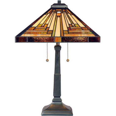 Elstead Stephen - Lampada da tavolo Tiffany a 2 luci vintage bronzo, E27 (1/5)