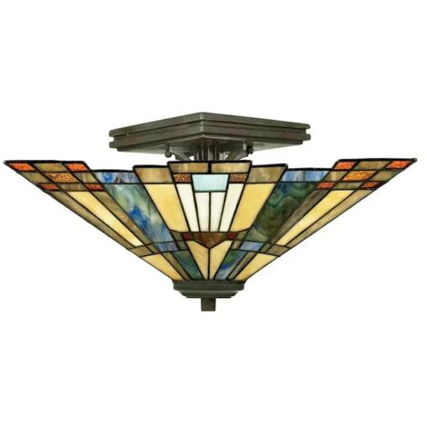 Lampadario Tiffany Inglenook Metallo Bronzo Valiant 2 Luci E27 (1/4)