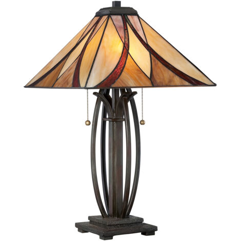 Elstead Asheville - Lampada da tavolo a 2 luci bronzo, vetro Tiffany, E27 (1/5)