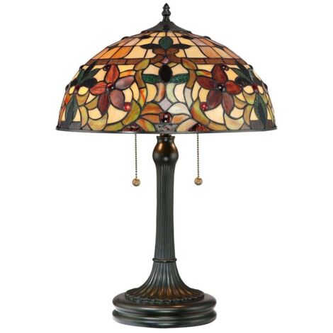 Elstead Kami - Lampada da tavolo Tiffany a 2 luci vintage bronzo, E27 (1/5)