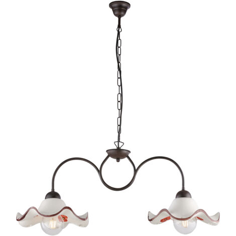Bilanciere 2 Luci Anemone In Ferro Laccato Ruggine E Ceramica Decorata (1/3)
