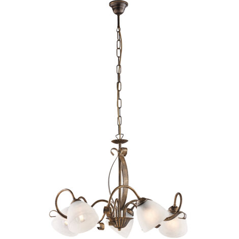 Lampadario 5 Luci In Ferro Battuto E Ceramica Siciliana Candida