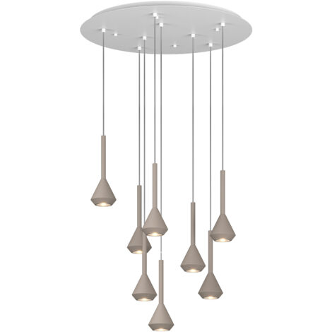 Lampadario Moderno Aygo Metallo Bianco E Sabbia Marrone 8 Luci Gu10