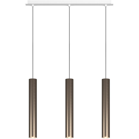 Lampadario Industrial-Minimal Xeana Metallo Bianco Bronzo 3 Luci Gu10