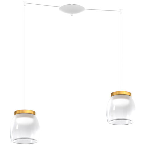 Lampadario Contemporaneo Drum Metallo Bianco Vetro Oro 2 Luci Led 16W Calda