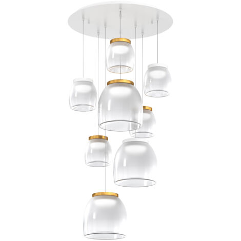 Lampadario Tondo Contemporaneo Drum Metallo Bianco Vetro Oro Ed 40-48W Calda