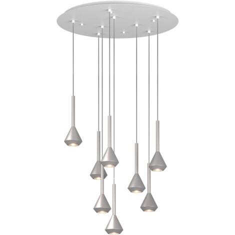Lampadario Moderno Aygo Tondo Metallo Bianco E Alluminio 7 Luci Gu10