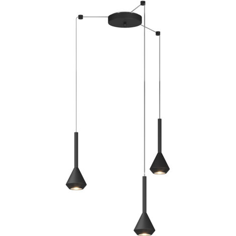 Lampadario Moderno Aygo Metallo Nero 3 Luci Gu10