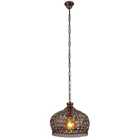 Lampadario A Sospensione Vintage Jadida Acciaio Rame Anticato Vetro 1 Luce E27 (1/5)
