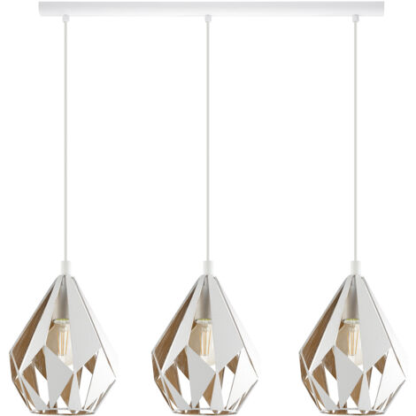 Lampadario A Sospensione Vintage Carlton 1 Acciaio Bianco Oro 3 Luci E27 (1/5)