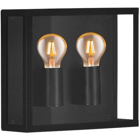 Applique Esterno Contemporanea Alamonte 1 Acciaio Nero Vetro Bianco 2 Luci E27 (1/3)