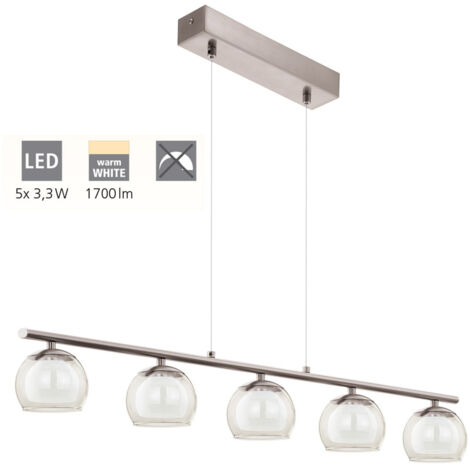 Lampadario A Sospensione Minimal Romagnese Acciaio Nichel Vetro 5 Luci Led 3,3W (1/5)