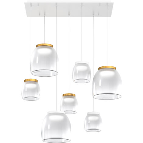 Lampadario Contemporaneo Drum Metallo Bianco Vetro Oro 7 Luci Led 32-48W Calda