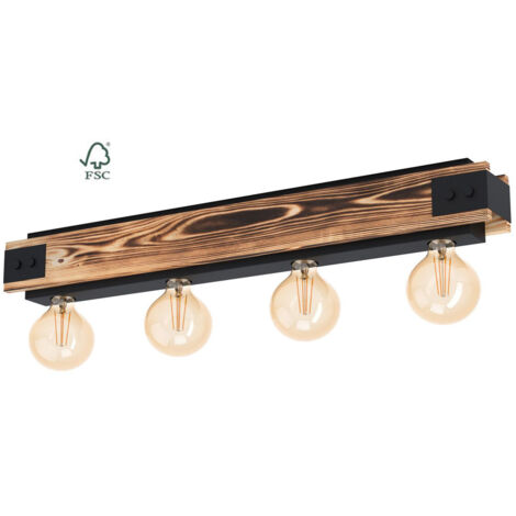 Plafoniera Vintage Layham Legno Marrone 4 Luci E27 (1/4)