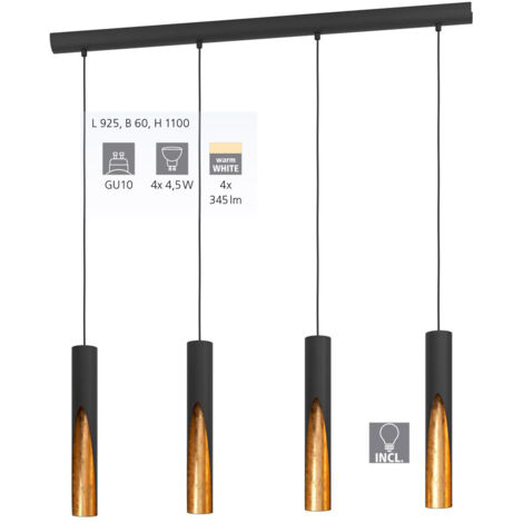 Lampadario A Sospensione Moderno Barbotto Acciaio Nero Oro 4 Luci Gu10 4,5W (1/3)