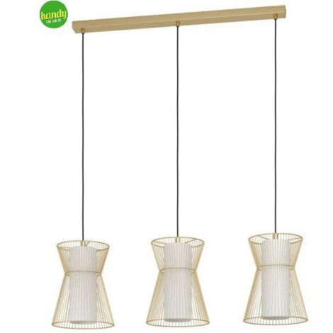 Lampadario A Sospensione Moderno Maseta Acciaio Oro Vetro 3 Luci E27