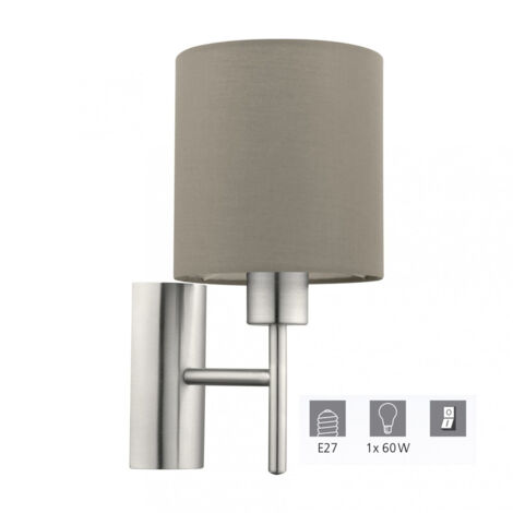 Applique Moderna Pasteri Acciaio Nichel Satinato Stoffa Tortora 1 Luce E27 Ip20 (1/4)