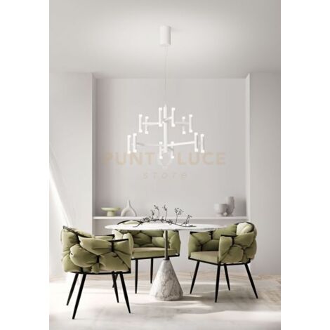 Sospensione Candles in metallo e alluminio bianco d.70cm a LED 68W 4690Lm 3000K con diffusori acrilico satinato