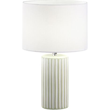 Lampada Tavolo Contemporanea Tribale Ceramica Beige Bianco Tessuto 1 Luce E27