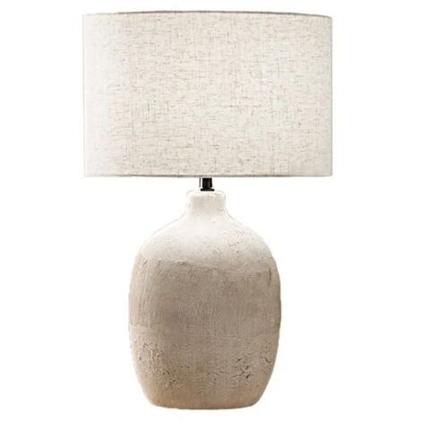 Lampada Tavolo Contemporanea Tribale Ceramica Beige Tessuto Avana 1 Luce E27