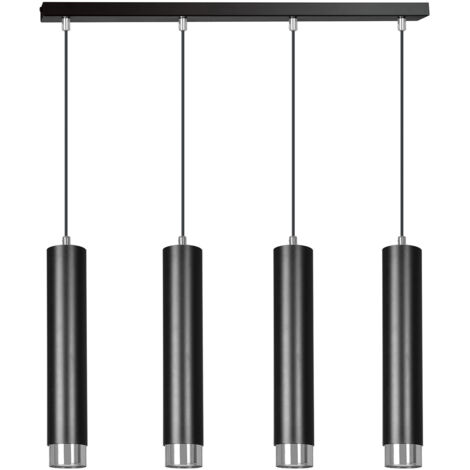 Lampadario 4 Luci Brunilde In Acciaio Nero E Tubolari In Nero E Cromo